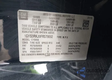 2015 Cadillac Escalade Esv Standard z USA, uszkodzony, nr VIN 1GYS3RKJ9FR579692